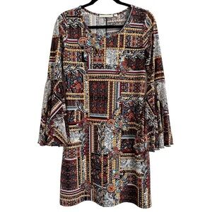 MARIA Gabrielle Paisley Floral Patchwork Print Bell Sleeve Boho Dress